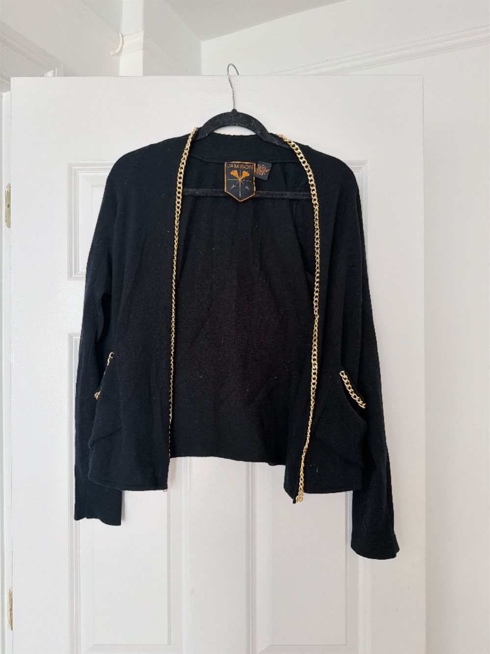 Black Chain-Trim Open Cardigan Jacket